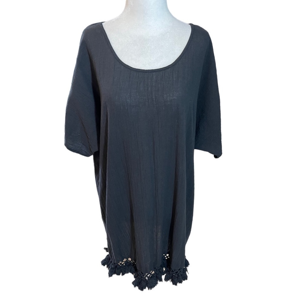 SWIMSUITS FOR ALL Black 100% Cotton, Fray Hem, Beach Cover Up size 10/12